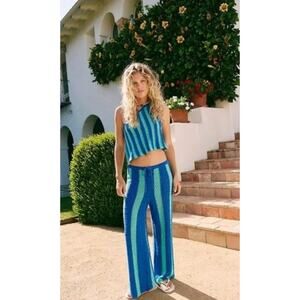 Free People Free-Est Joan Fauxchet Knit Set Blue Green Striped M